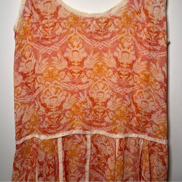 Free People women's orange Creamssicle voile slip tunic dress damask in size XS - Picture 7 of 7